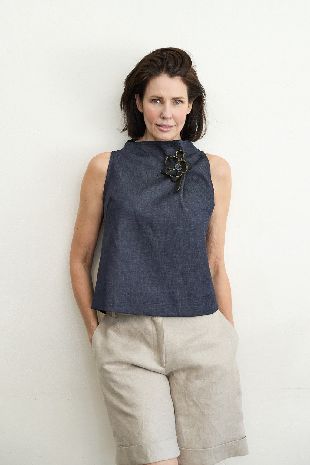 Astoria Indigo Zipper Top