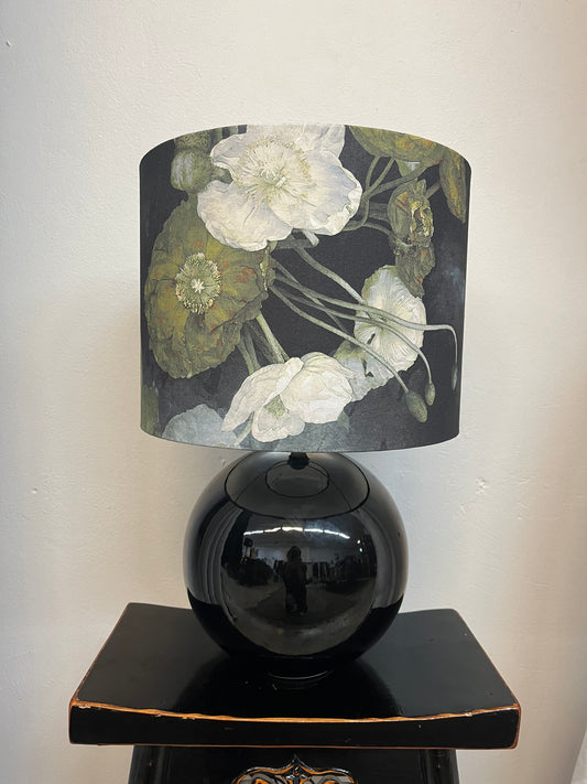 MS CHIEF DESIGNS Small Black Sphere Lamp with Sulphur Poppies Silver Foil Shade
