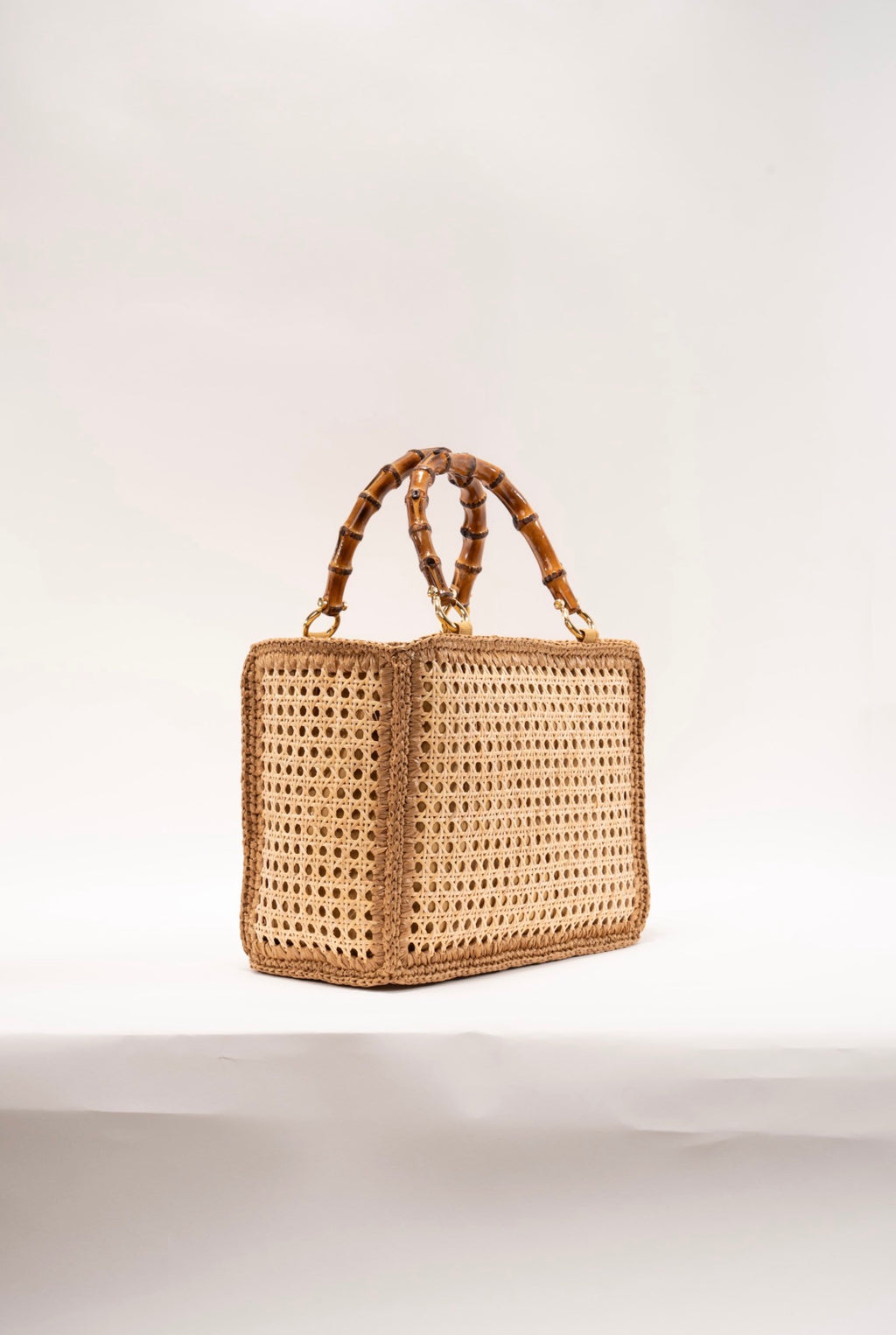 BIDINIS Rattan tote with bamboo handles Tan trim