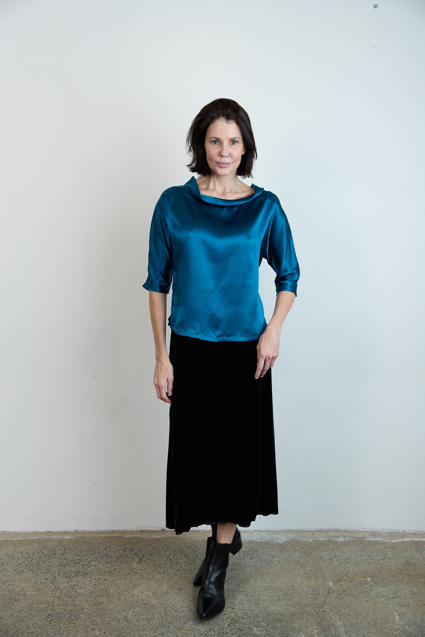 Guilia Silk Satin Top Petrol