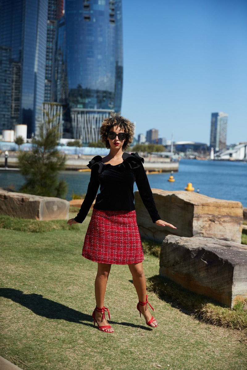 Ali Red Tweed Skirt