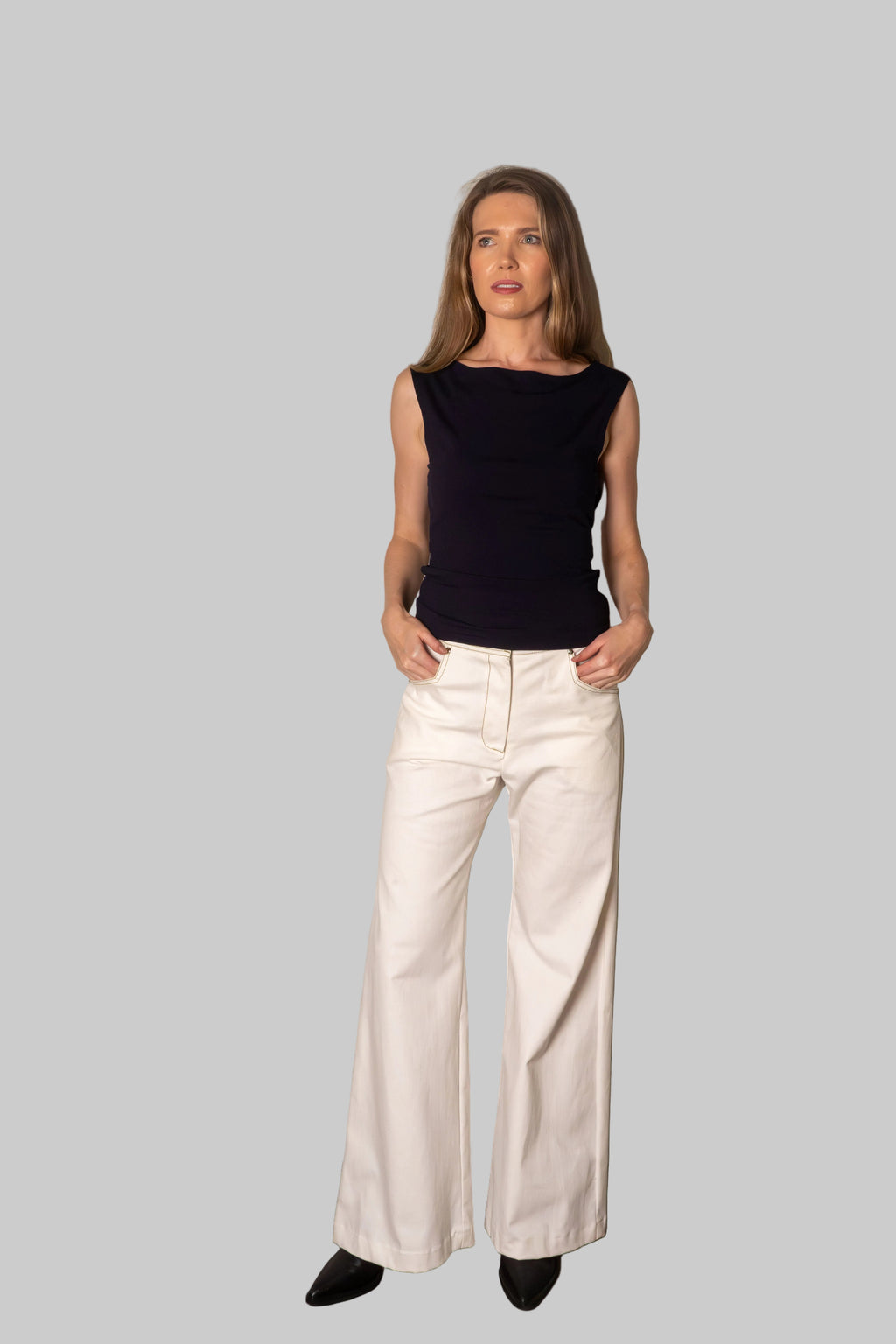 Flared Jeans White Denim