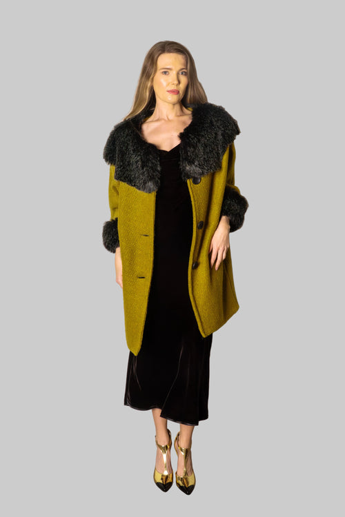 Anna Fur Trim Coat Chartreuse