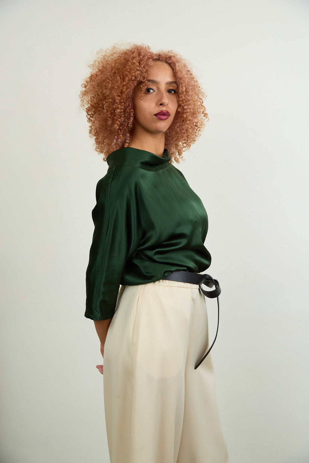 Guilia Silk Satin Top Petrol