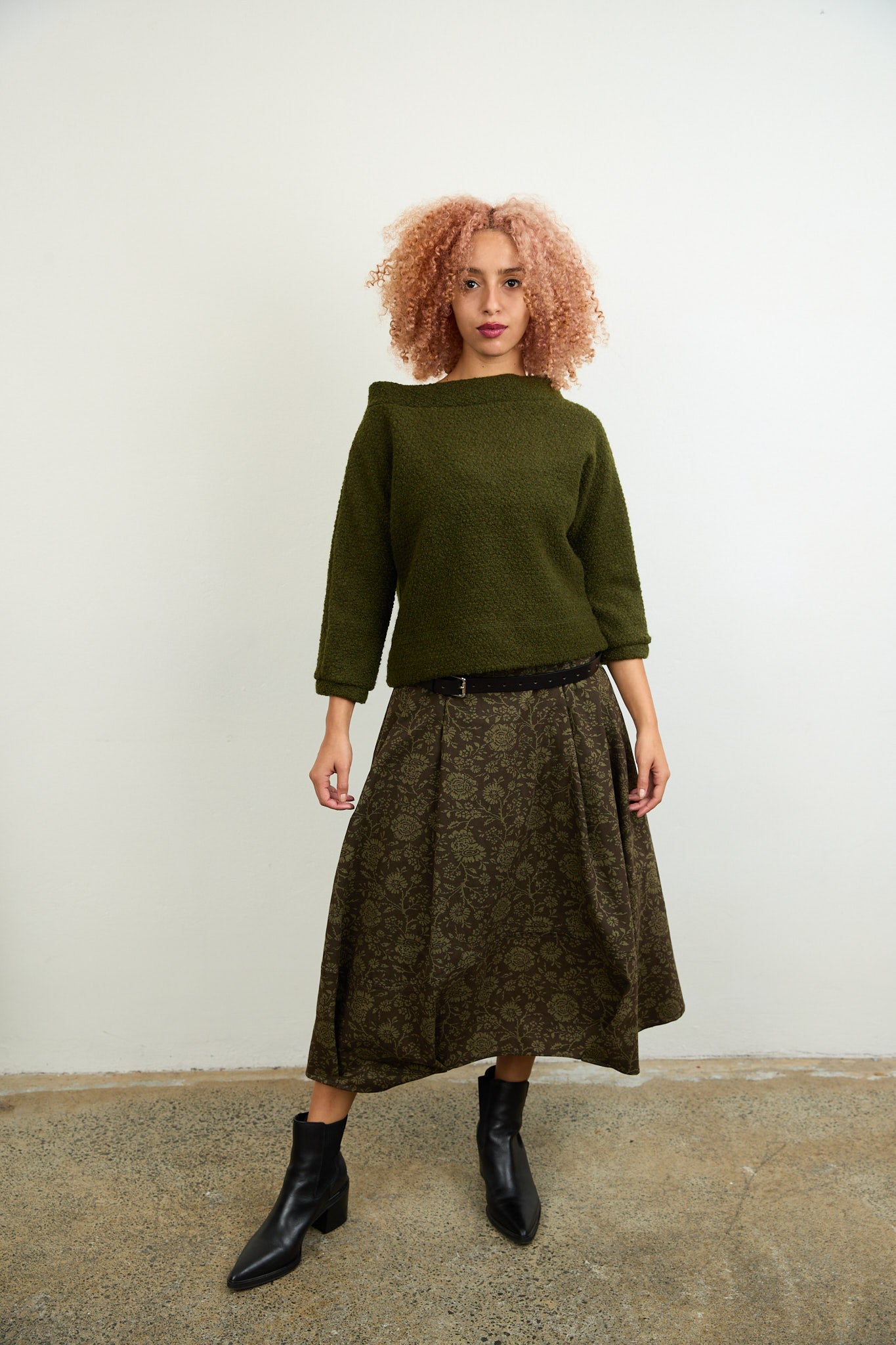 Jo Knit khaki boiled wool
