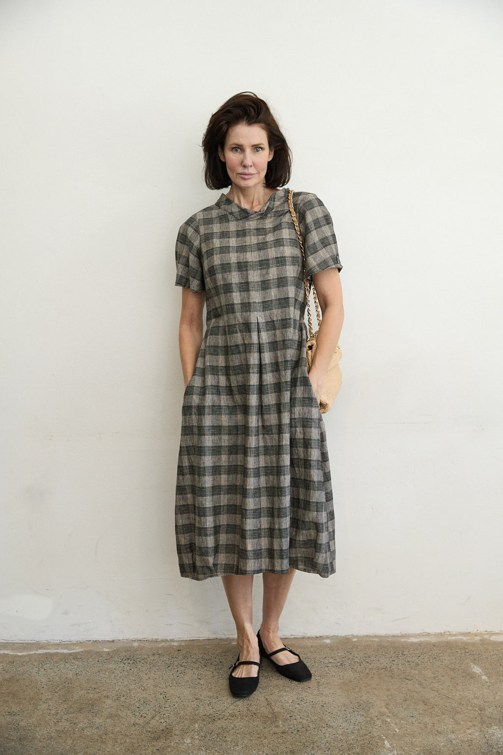 Osaka check linen dress