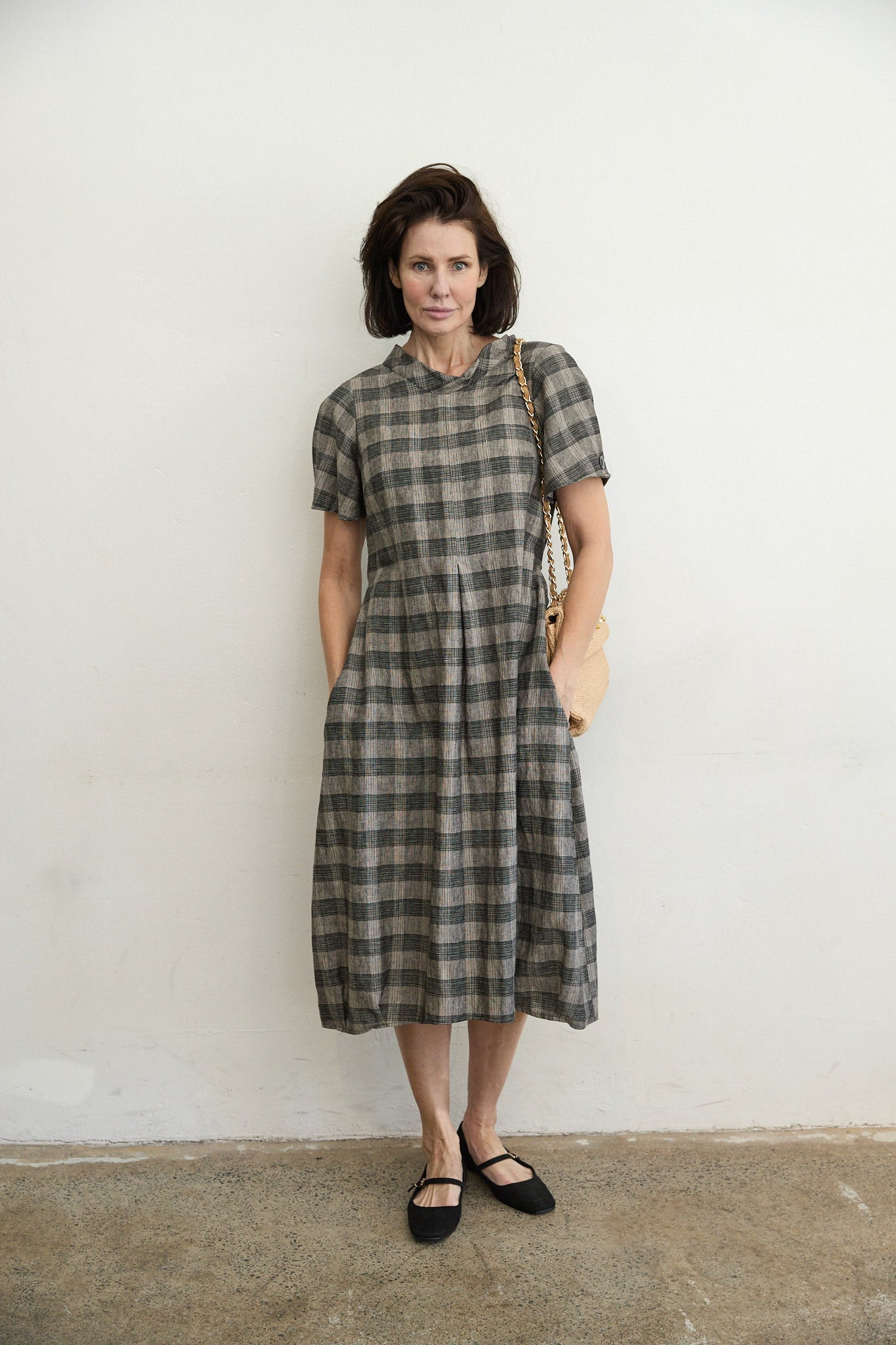 Osaka check linen dress