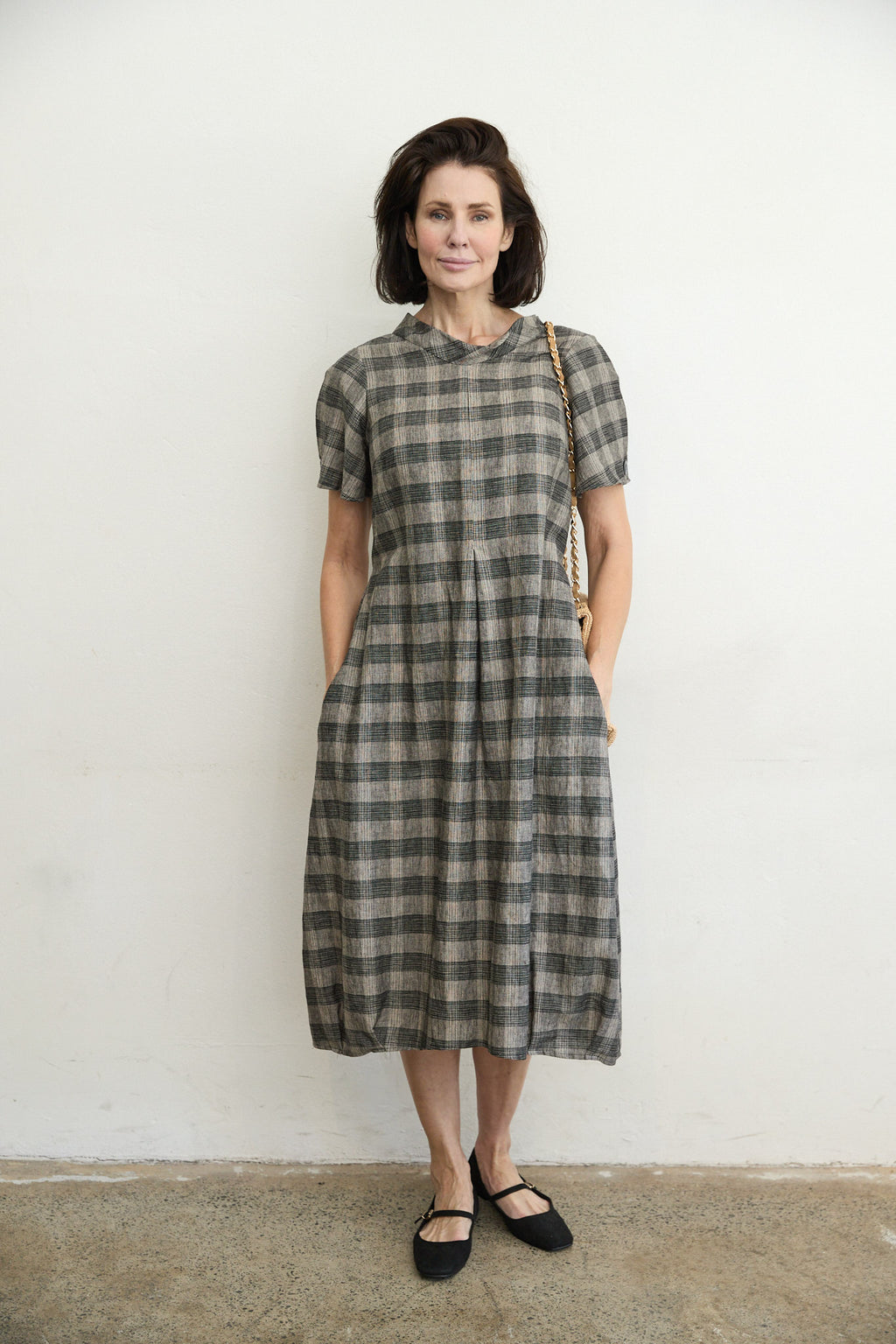 Osaka check linen dress
