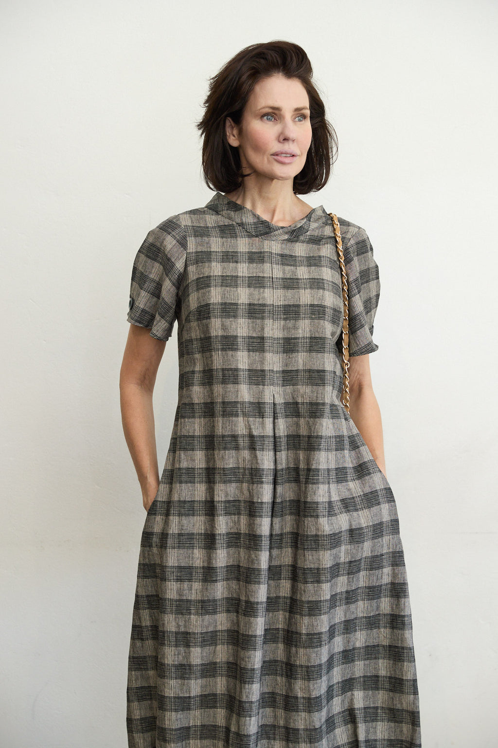 Osaka check linen dress