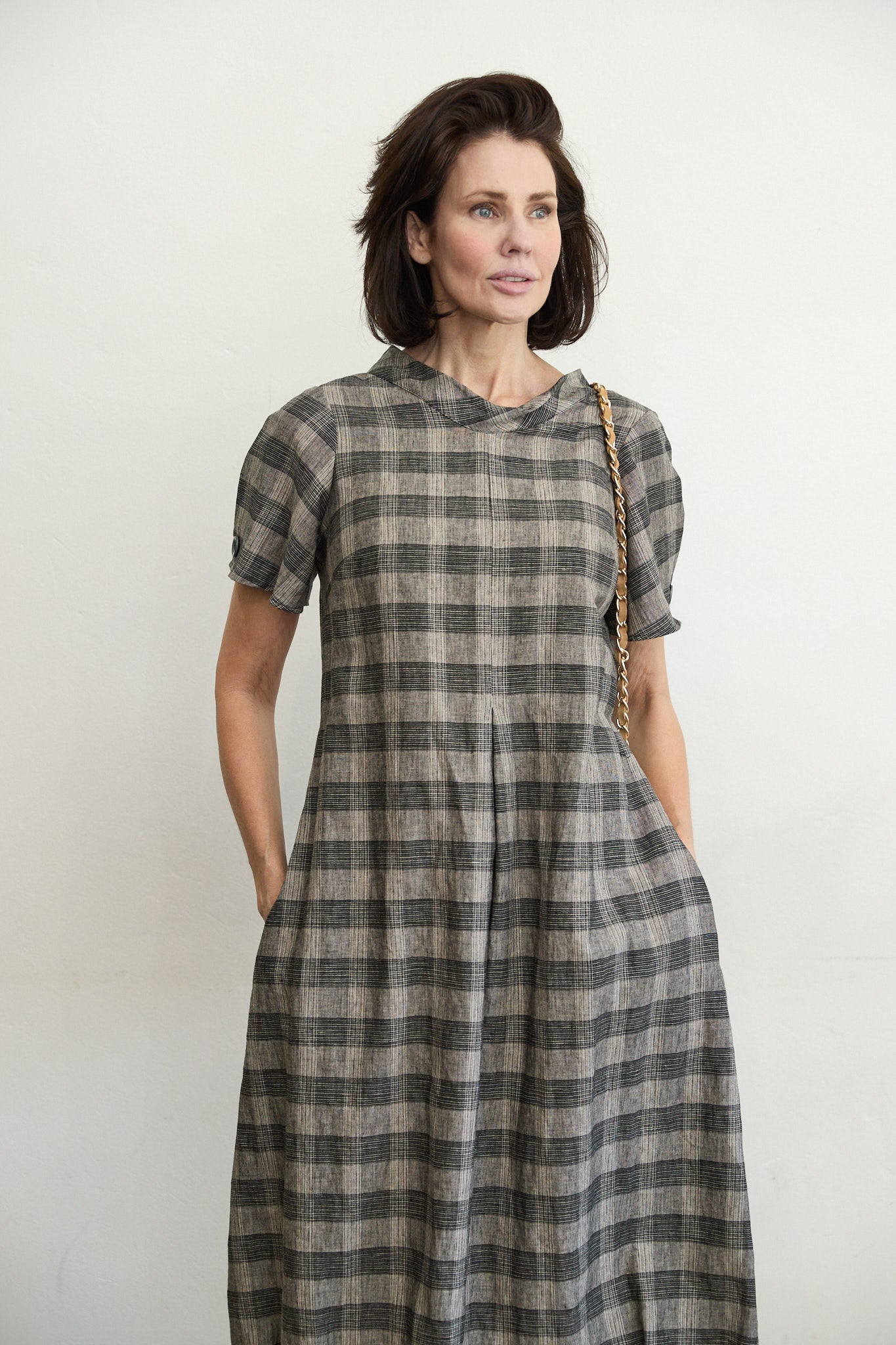 Osaka check linen dress