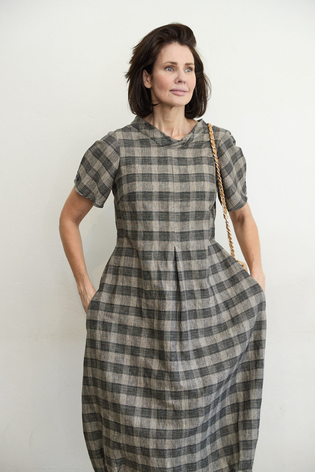 Osaka check linen dress