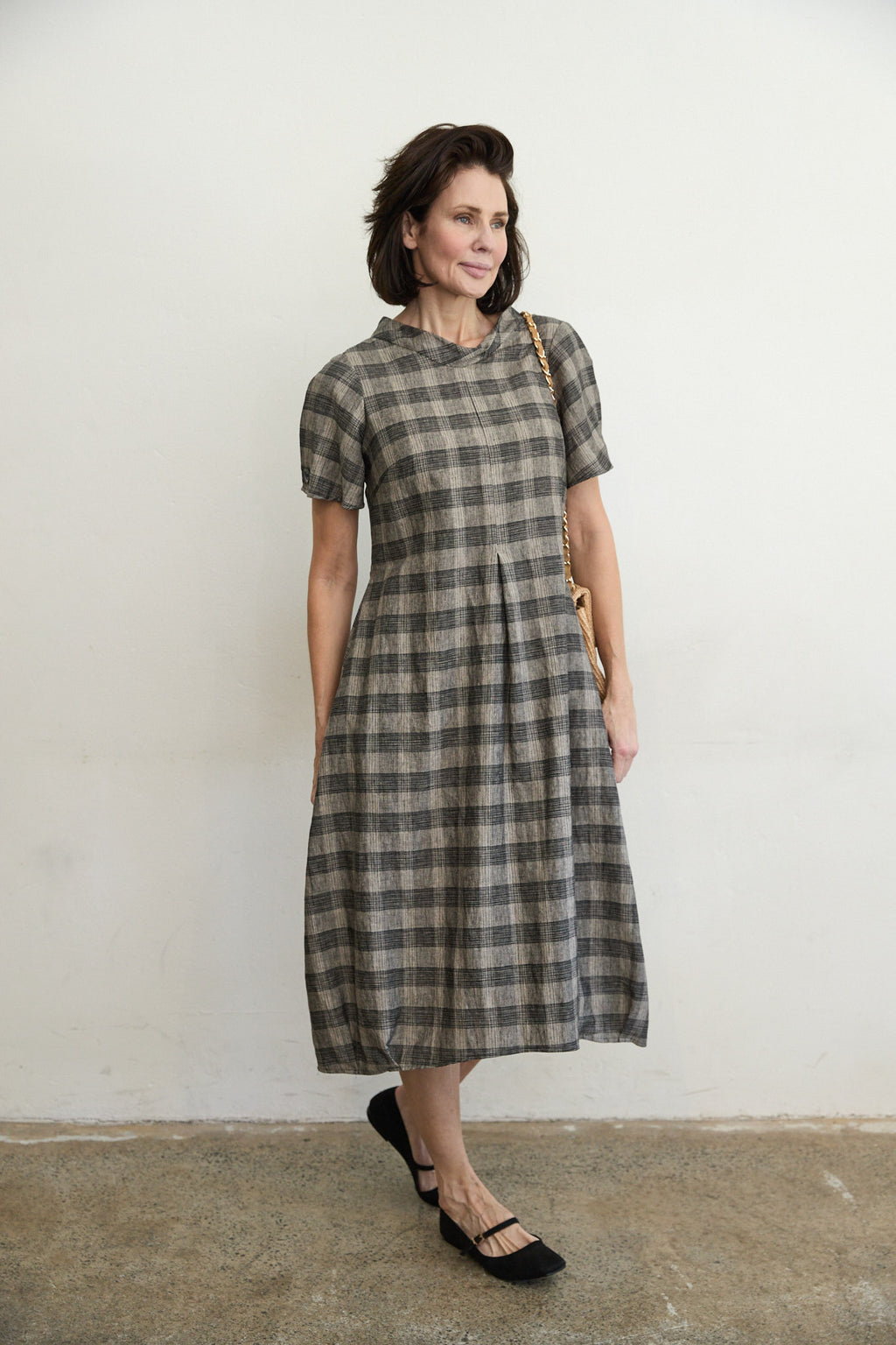 Osaka check linen dress