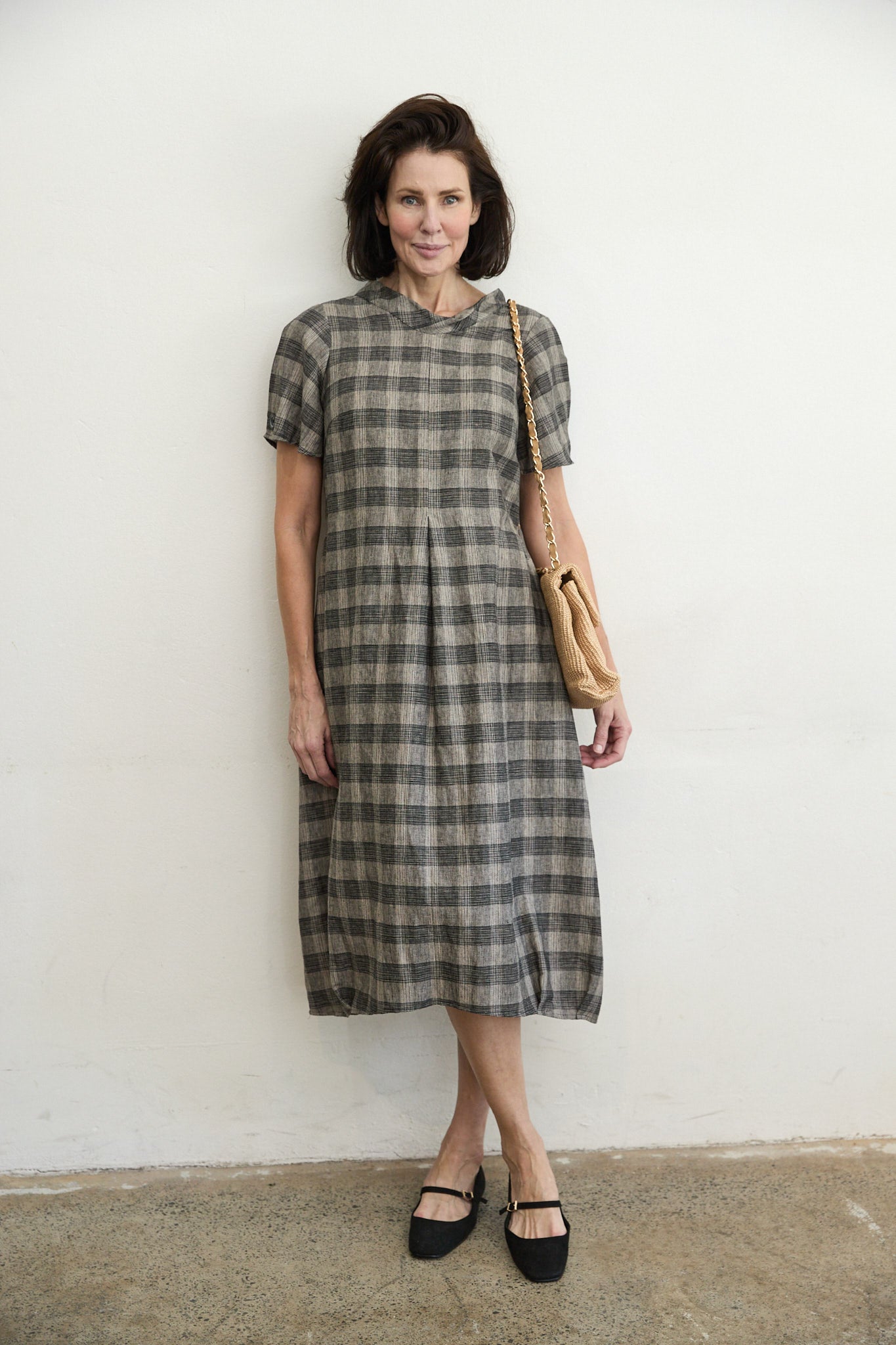 Osaka check linen dress