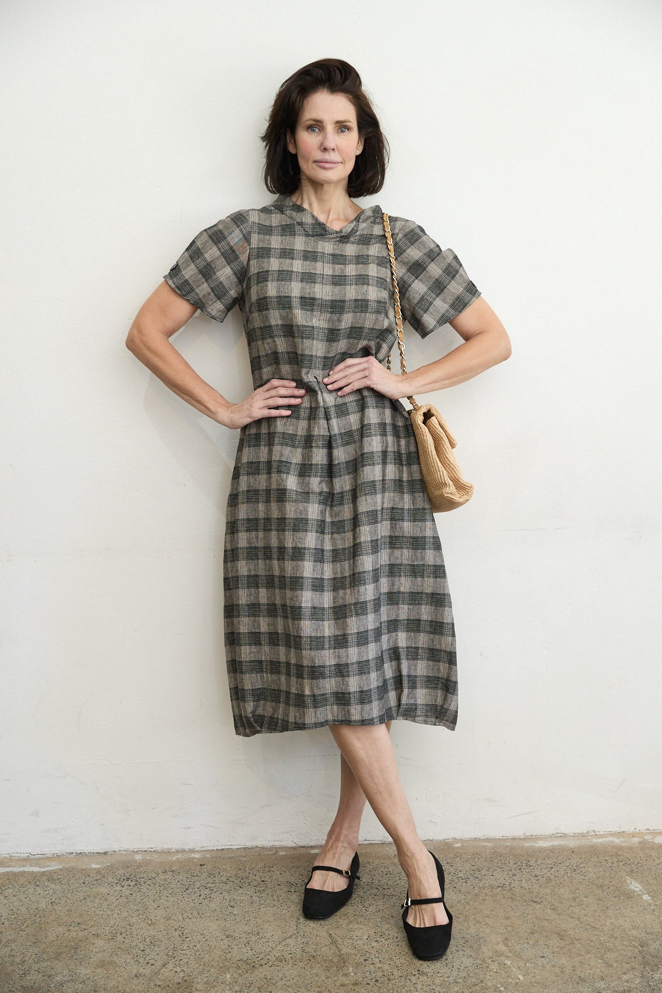 Osaka check linen dress