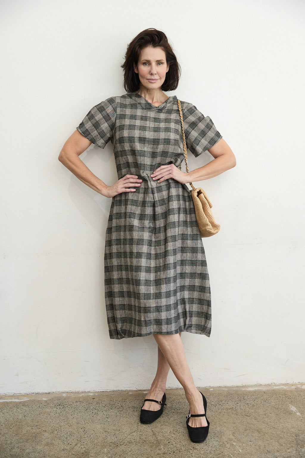 Osaka check linen dress