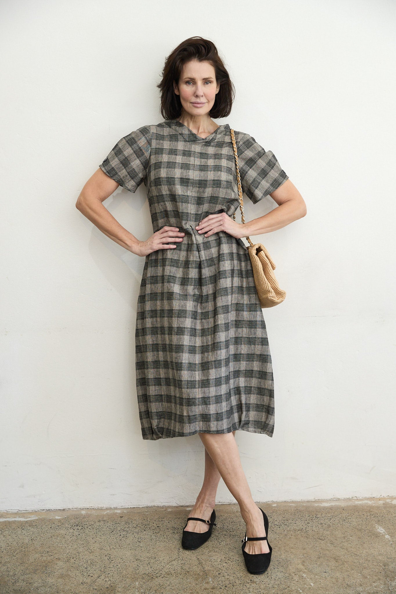 Osaka check linen dress