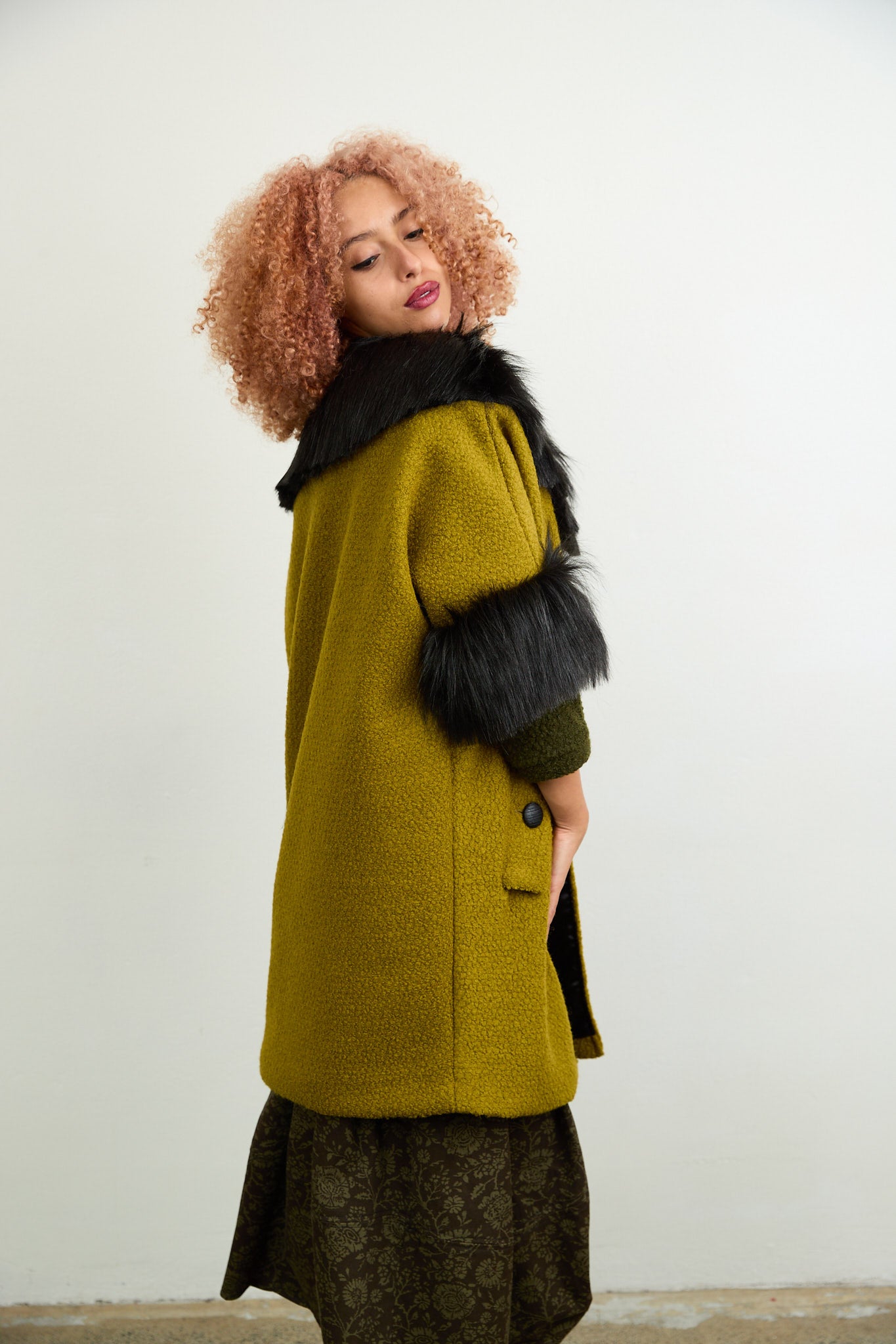 Anna Fur Trim Coat Chartreuse