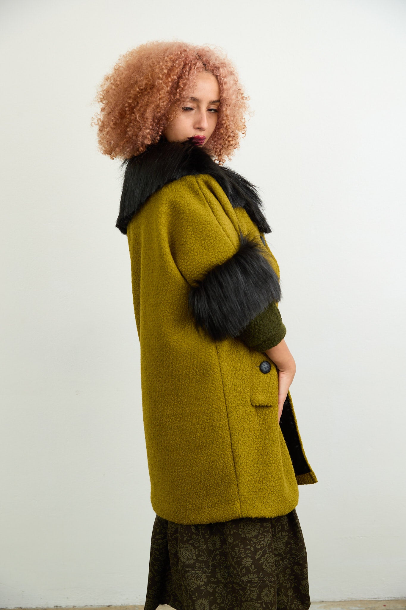 Anna Fur Trim Coat Chartreuse