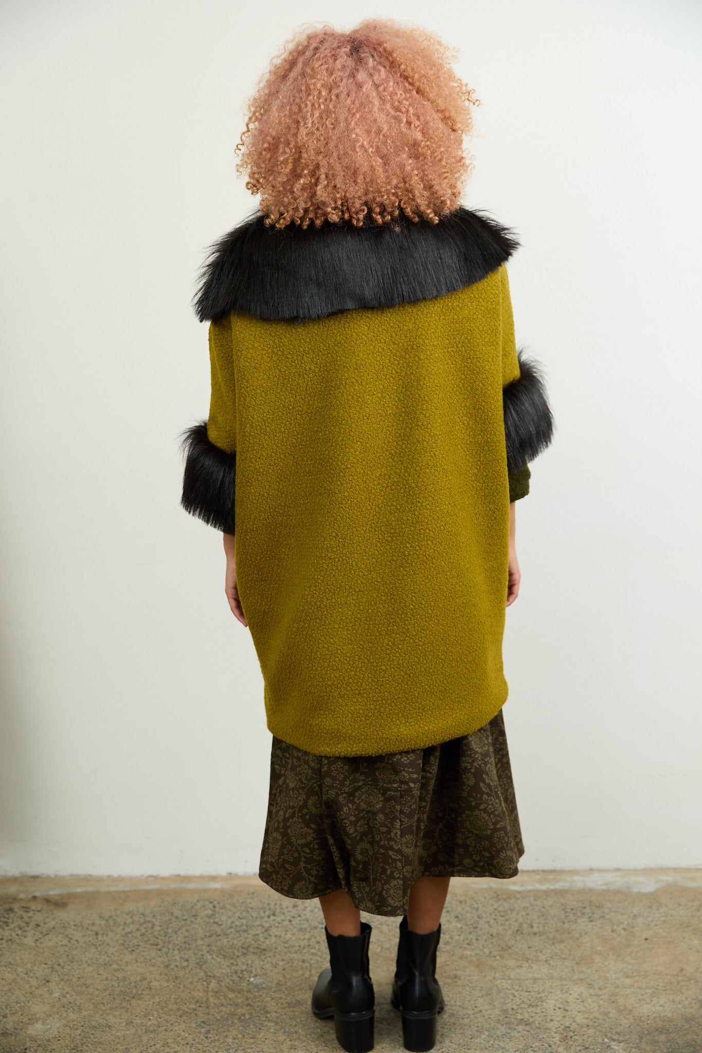 Anna Fur Trim Coat Chartreuse