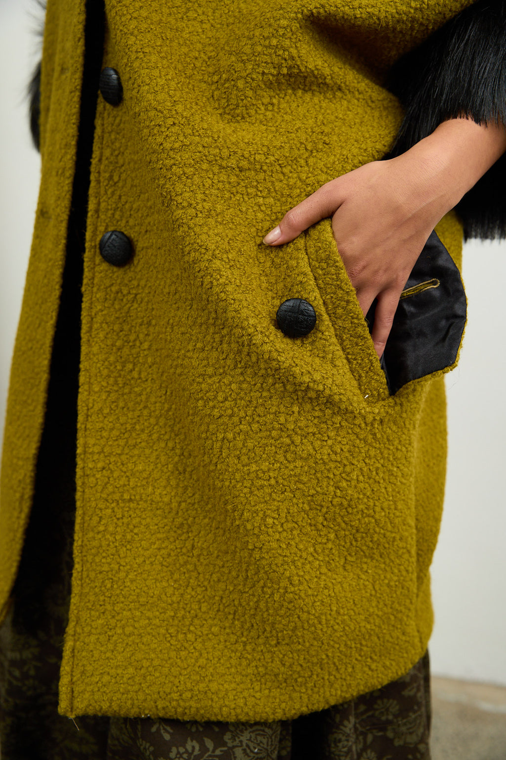 Anna Fur Trim Coat Chartreuse