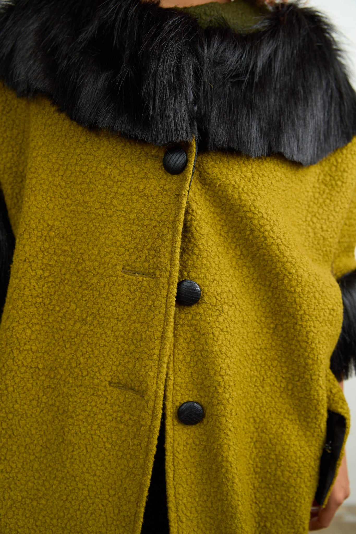 Anna Fur Trim Coat Chartreuse