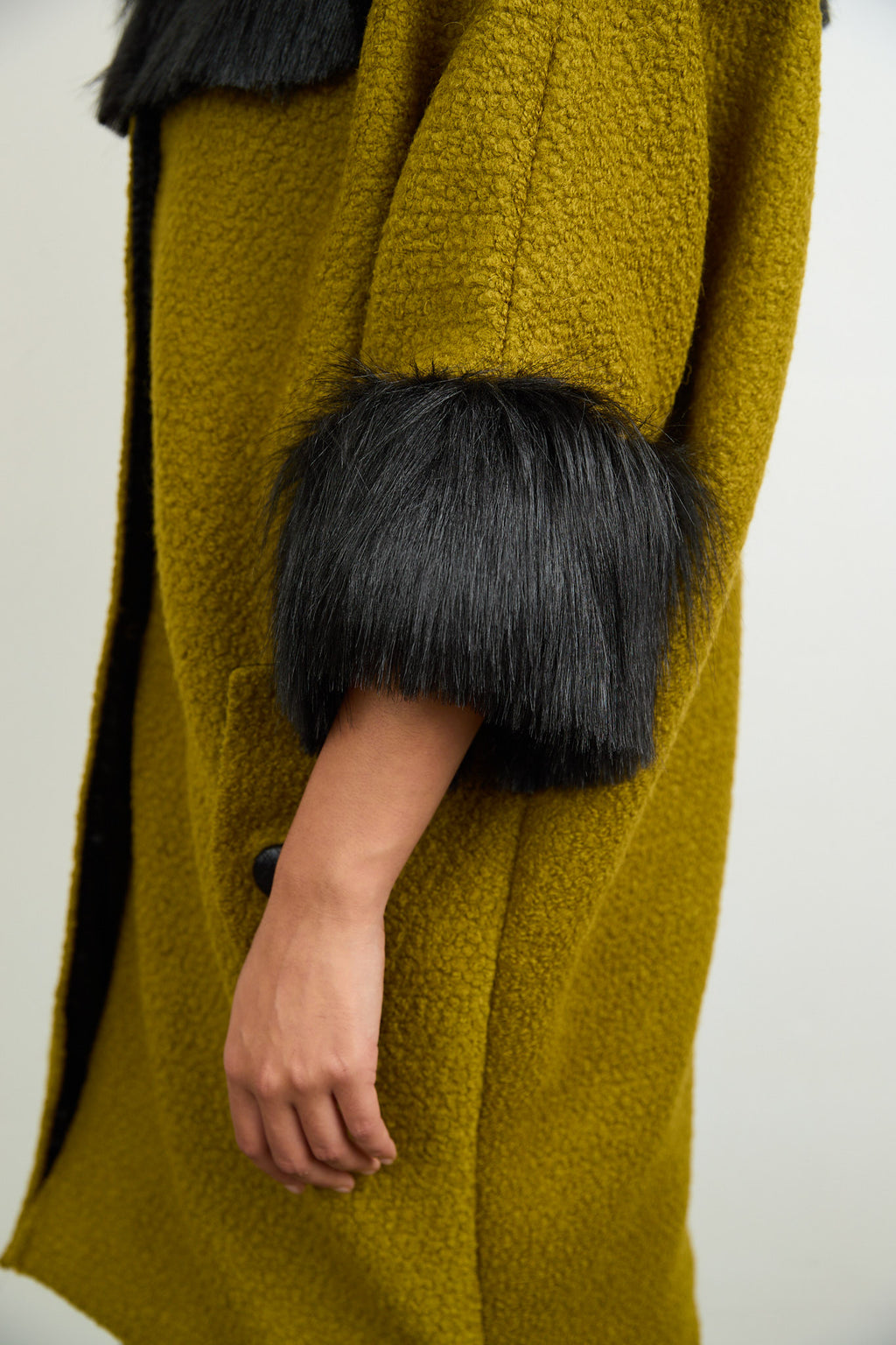 Anna Fur Trim Coat Chartreuse