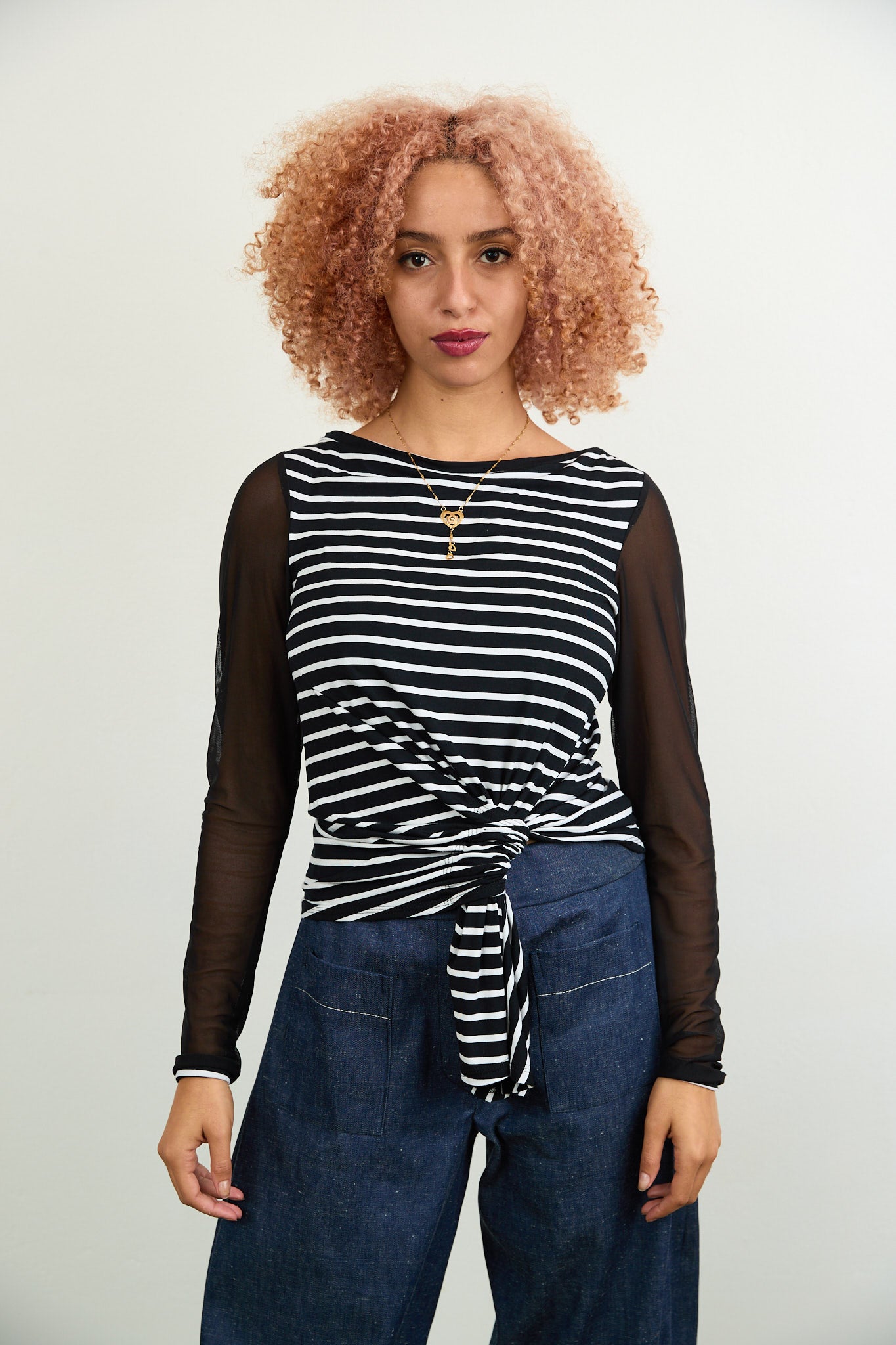 Tokyo mesh sleeve top Stripe