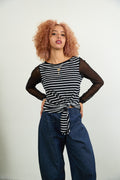 Tokyo mesh sleeve top Stripe