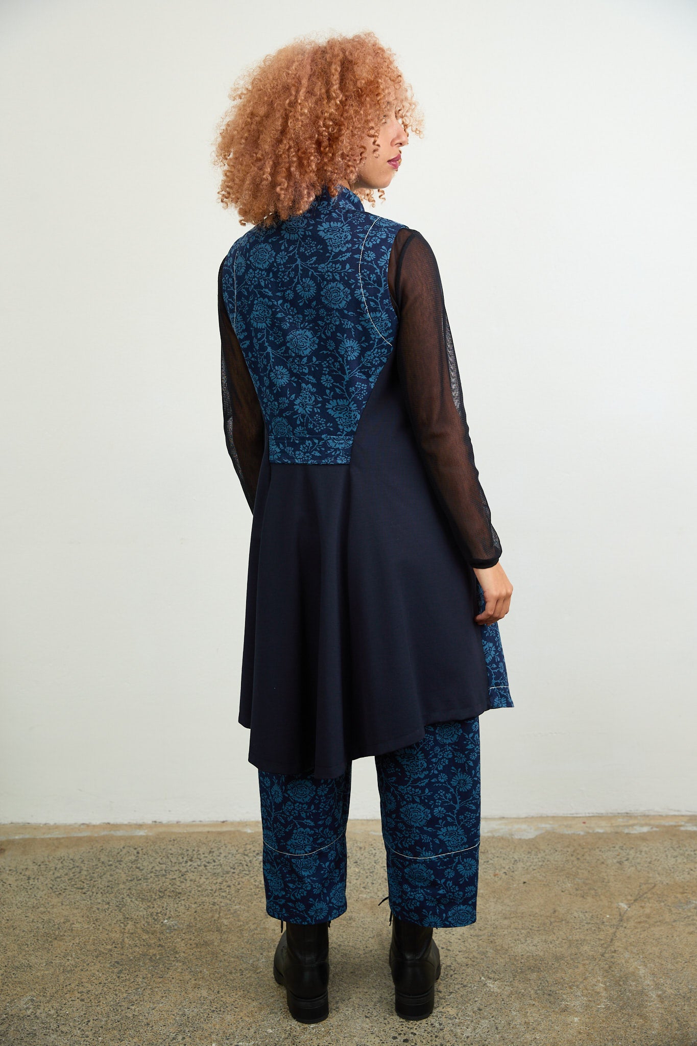 Long Gilet Blue Printed Drill