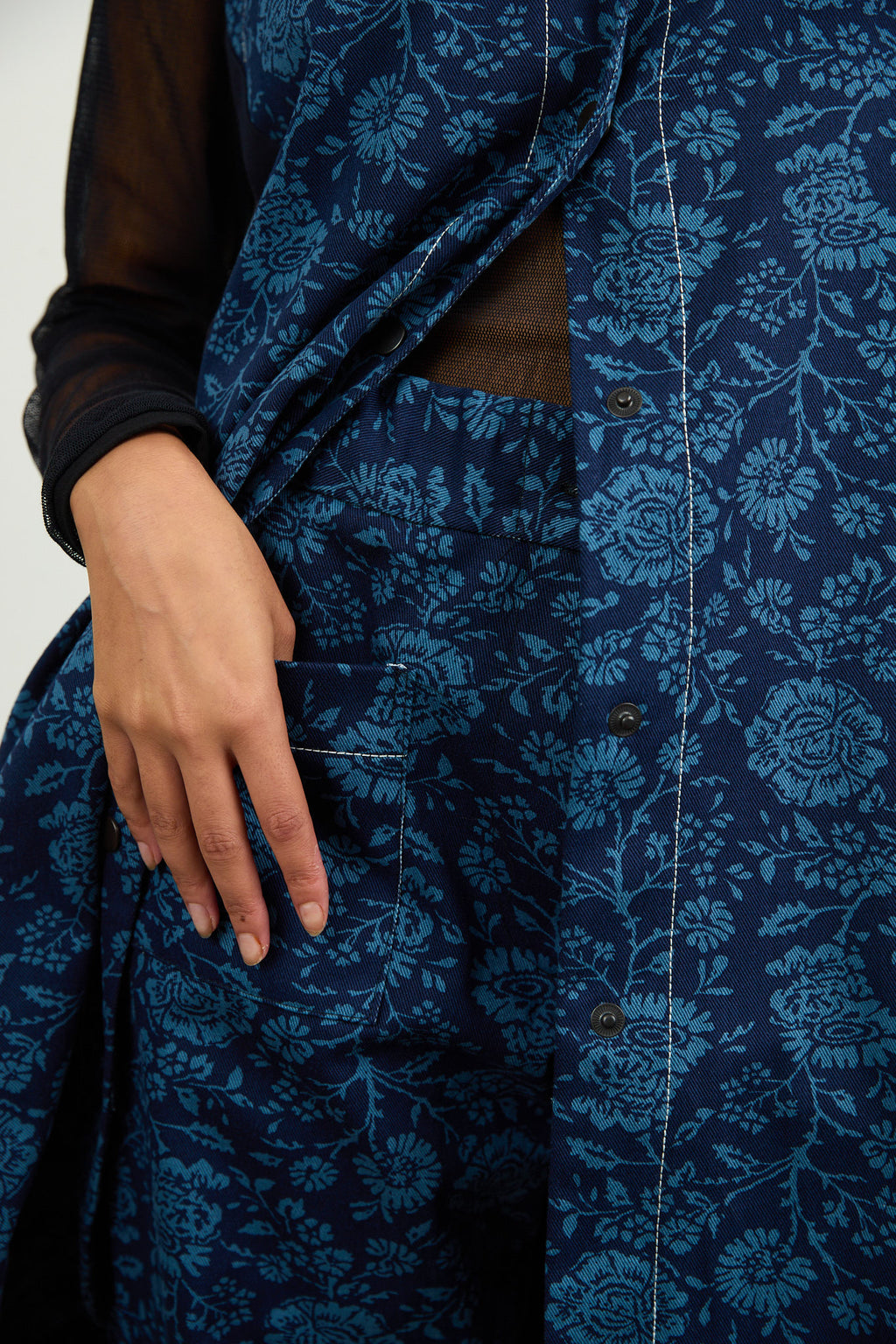 Long Gilet Blue Printed Drill