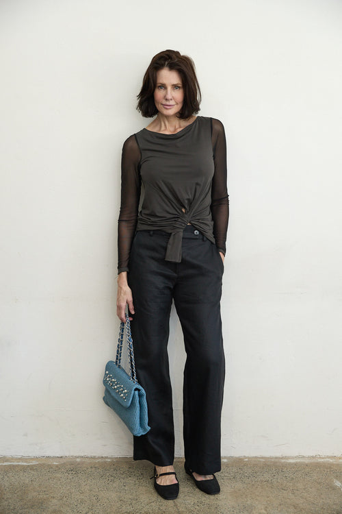Bacall Twill Linen Pants Black