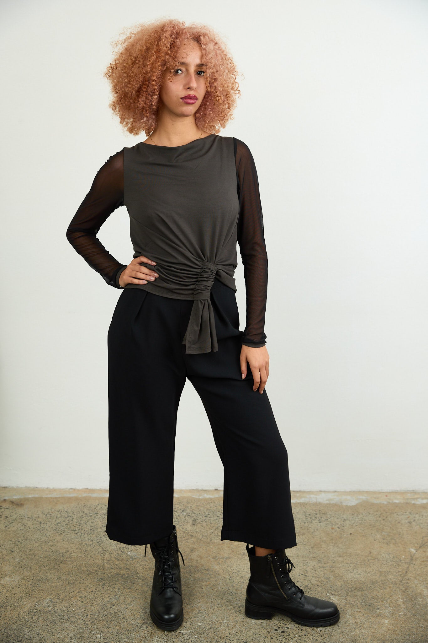 Tokyo mesh sleeve top Khaki