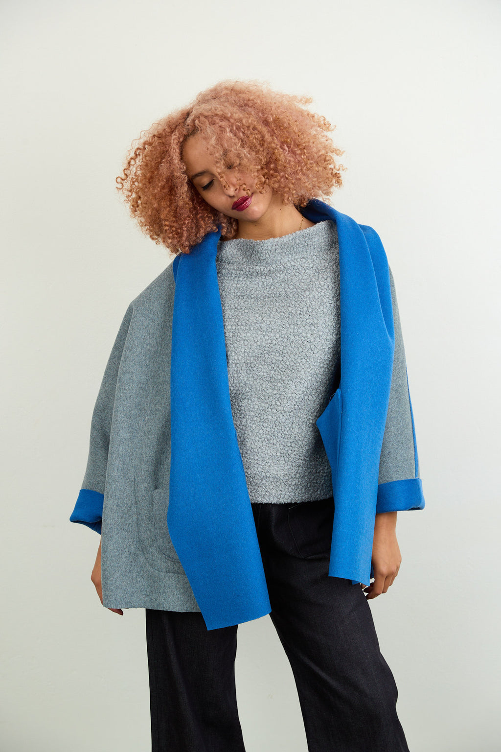 Rita Reversible Wool Coat Chartreuse/Purple