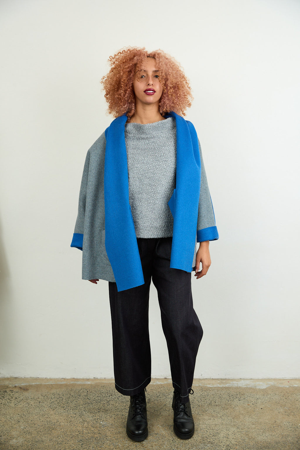 Rita Reversible Wool Coat Chartreuse/Purple