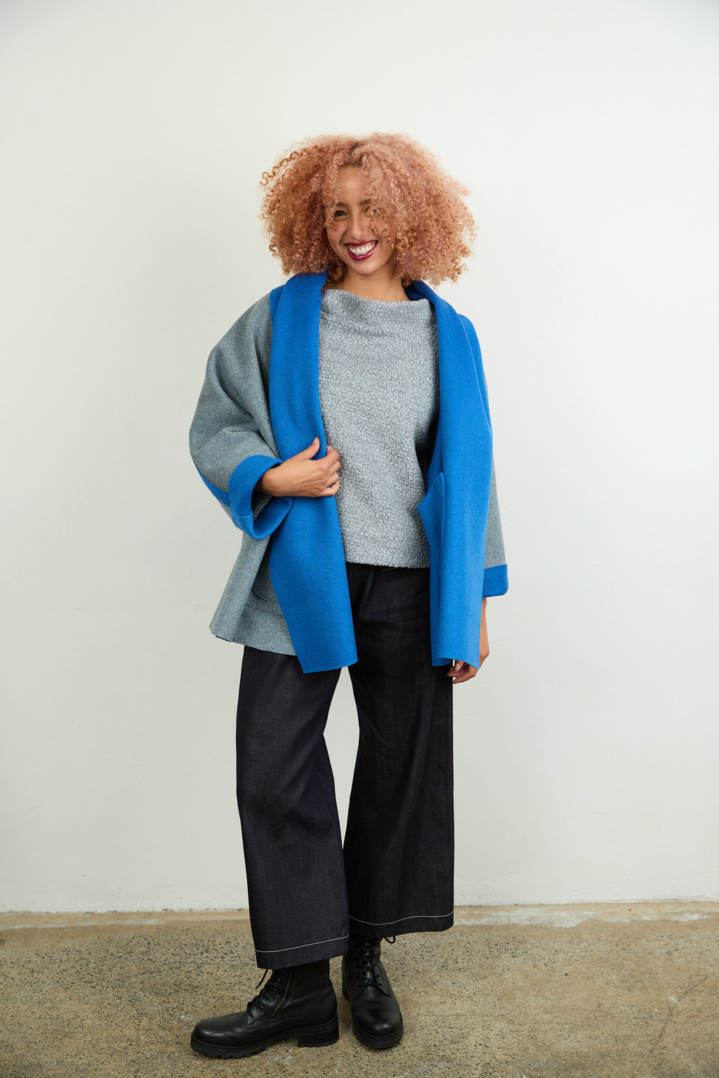 Rita Reversible Wool Coat Chartreuse/Purple