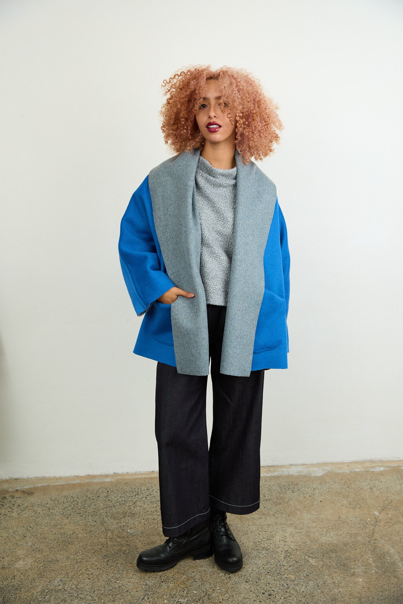 Rita Reversible Wool Coat Chartreuse/Purple