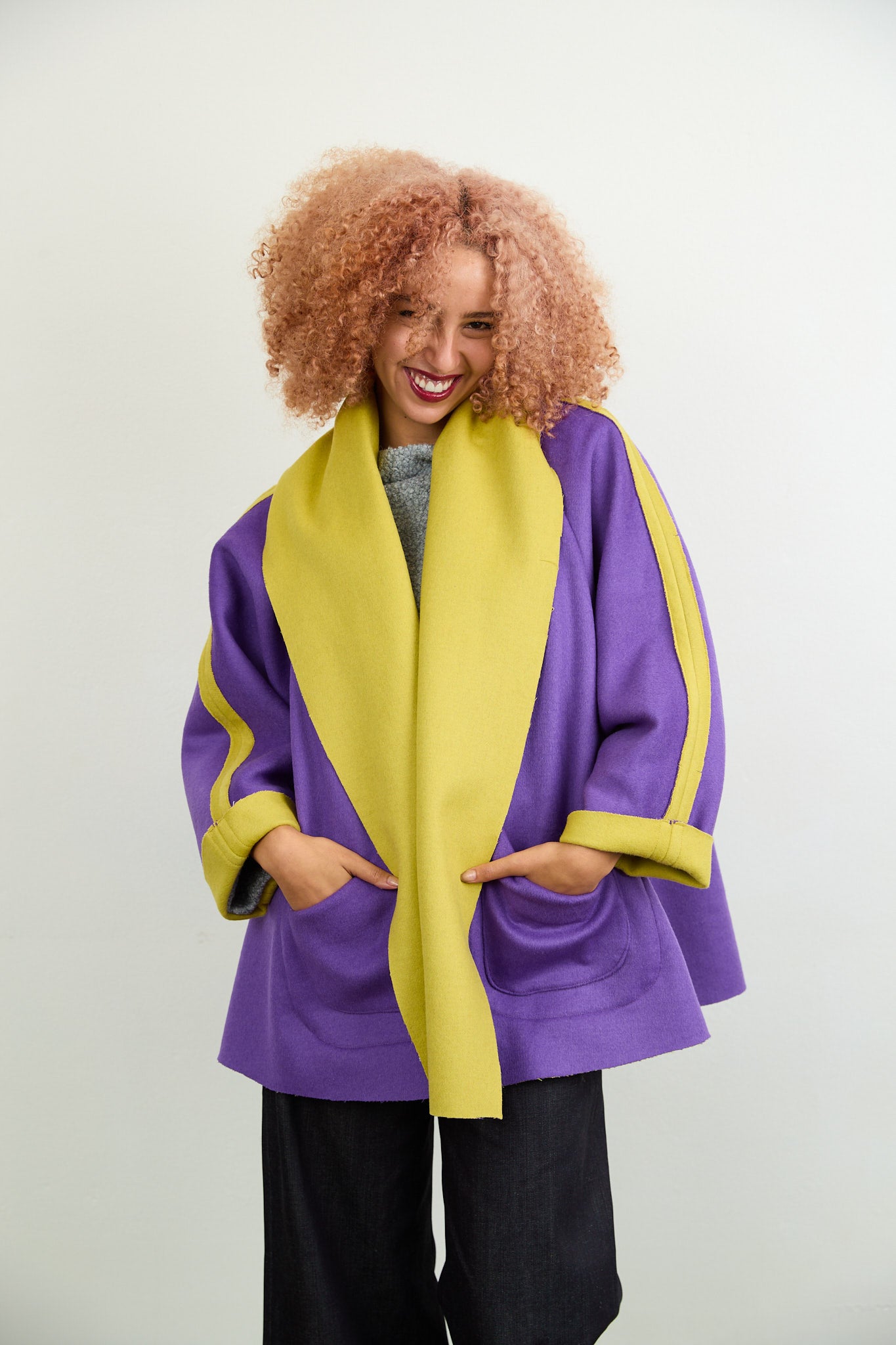 Rita Reversible Wool Coat Chartreuse/Purple