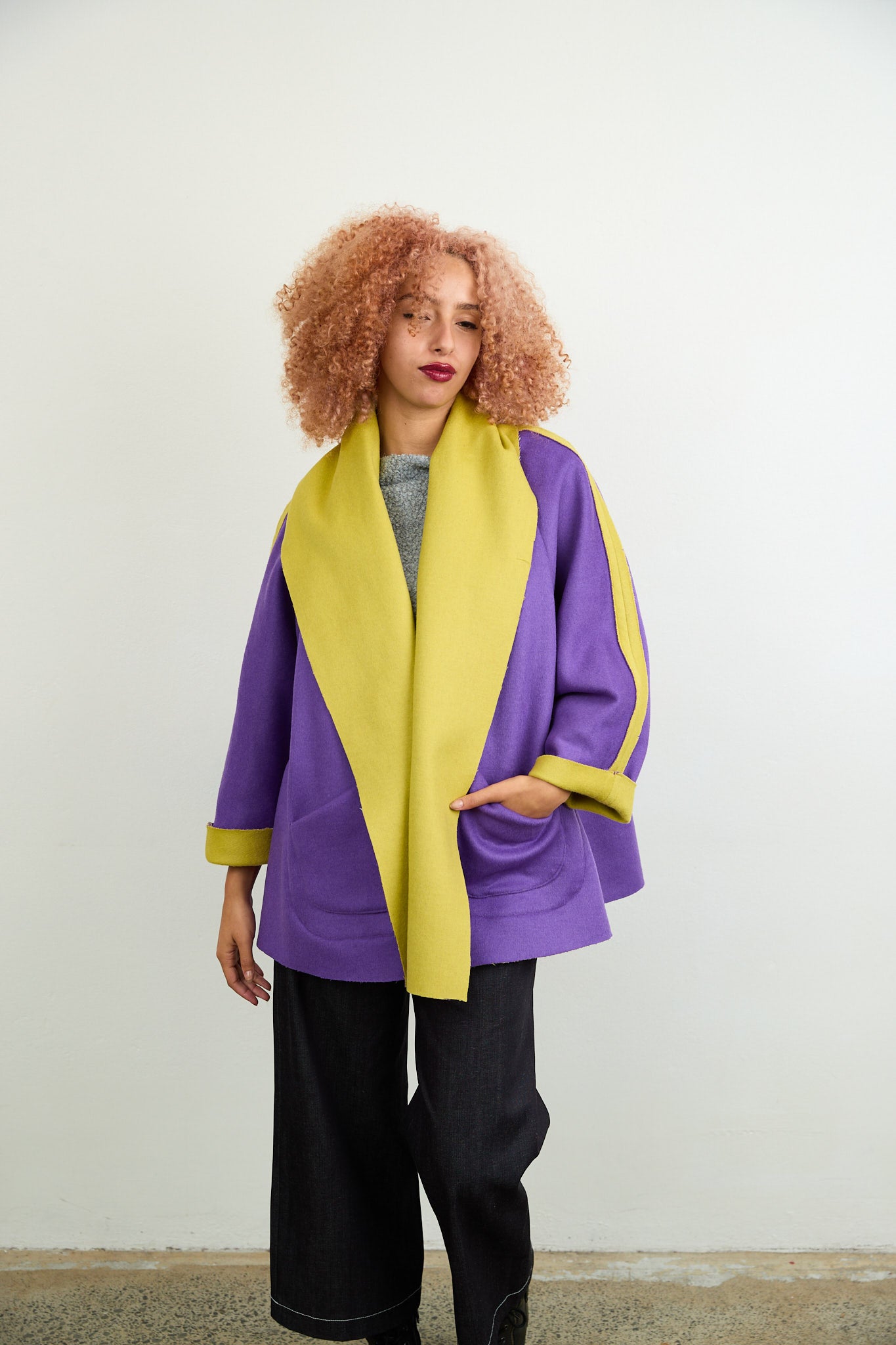 Rita Reversible Wool Coat Chartreuse/Purple