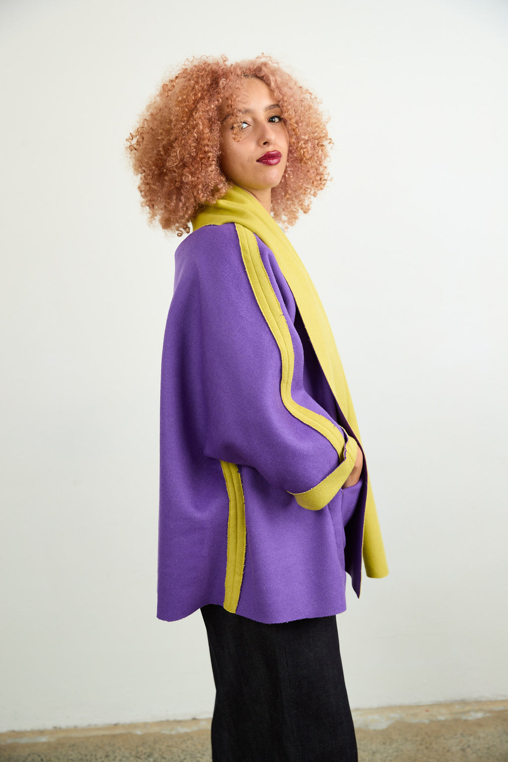 Rita Reversible Wool Coat Chartreuse/Purple