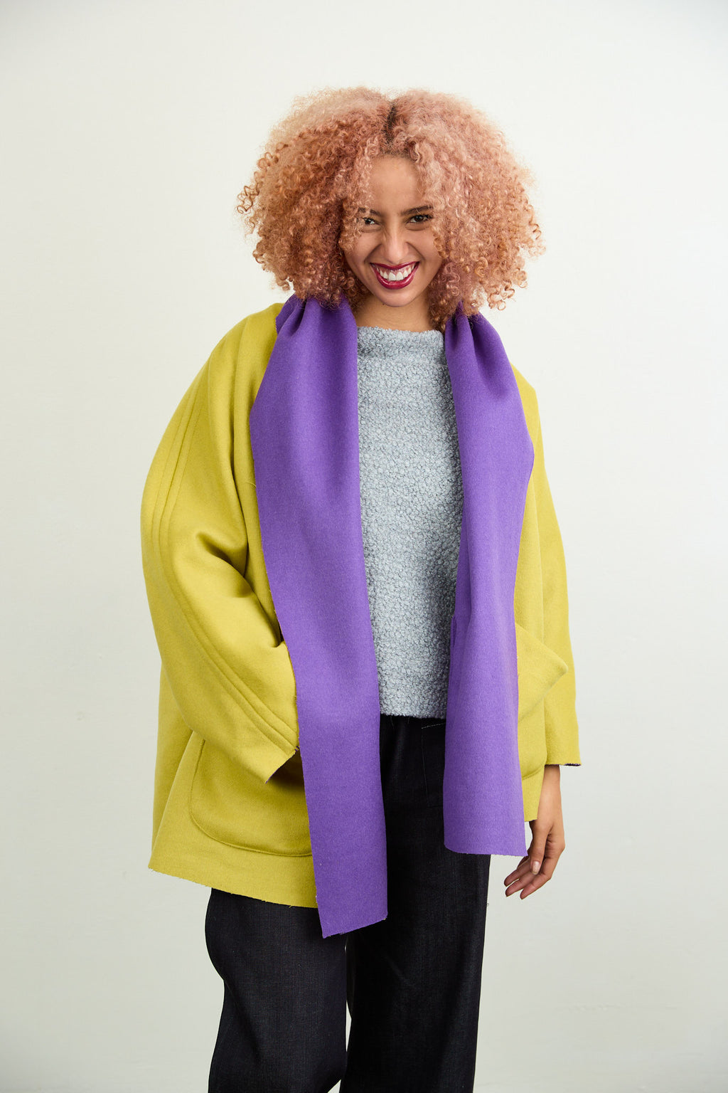 Rita Reversible Wool Coat Chartreuse/Purple