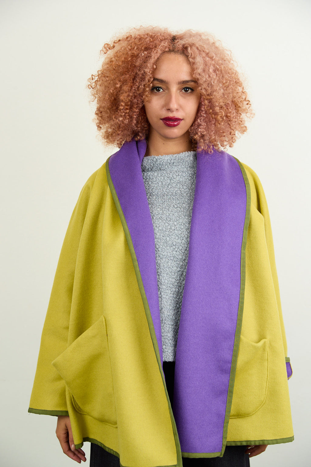 Rita Reversible Wool Coat Chartreuse/Purple