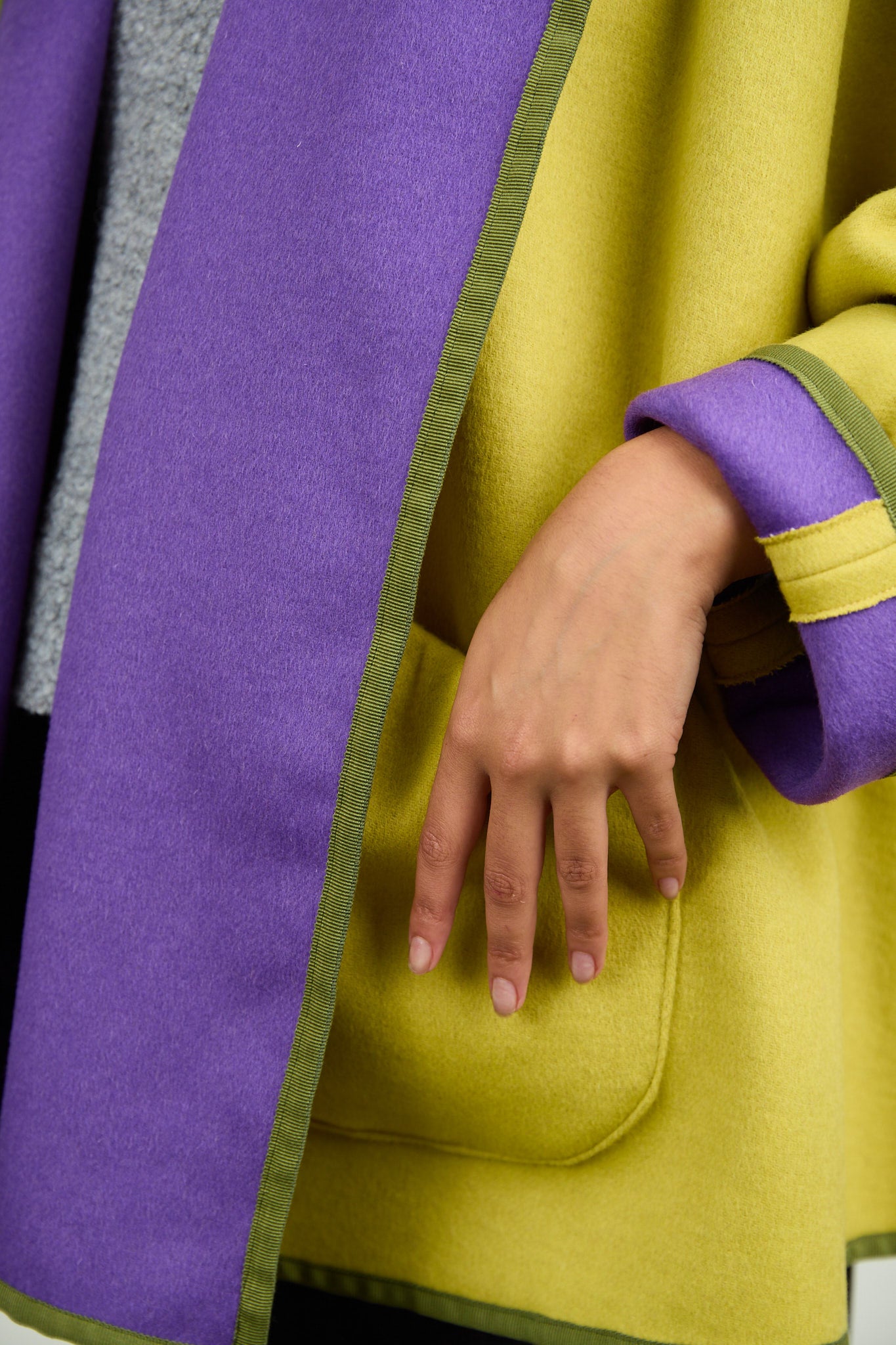 Rita Reversible Wool Coat Chartreuse/Purple
