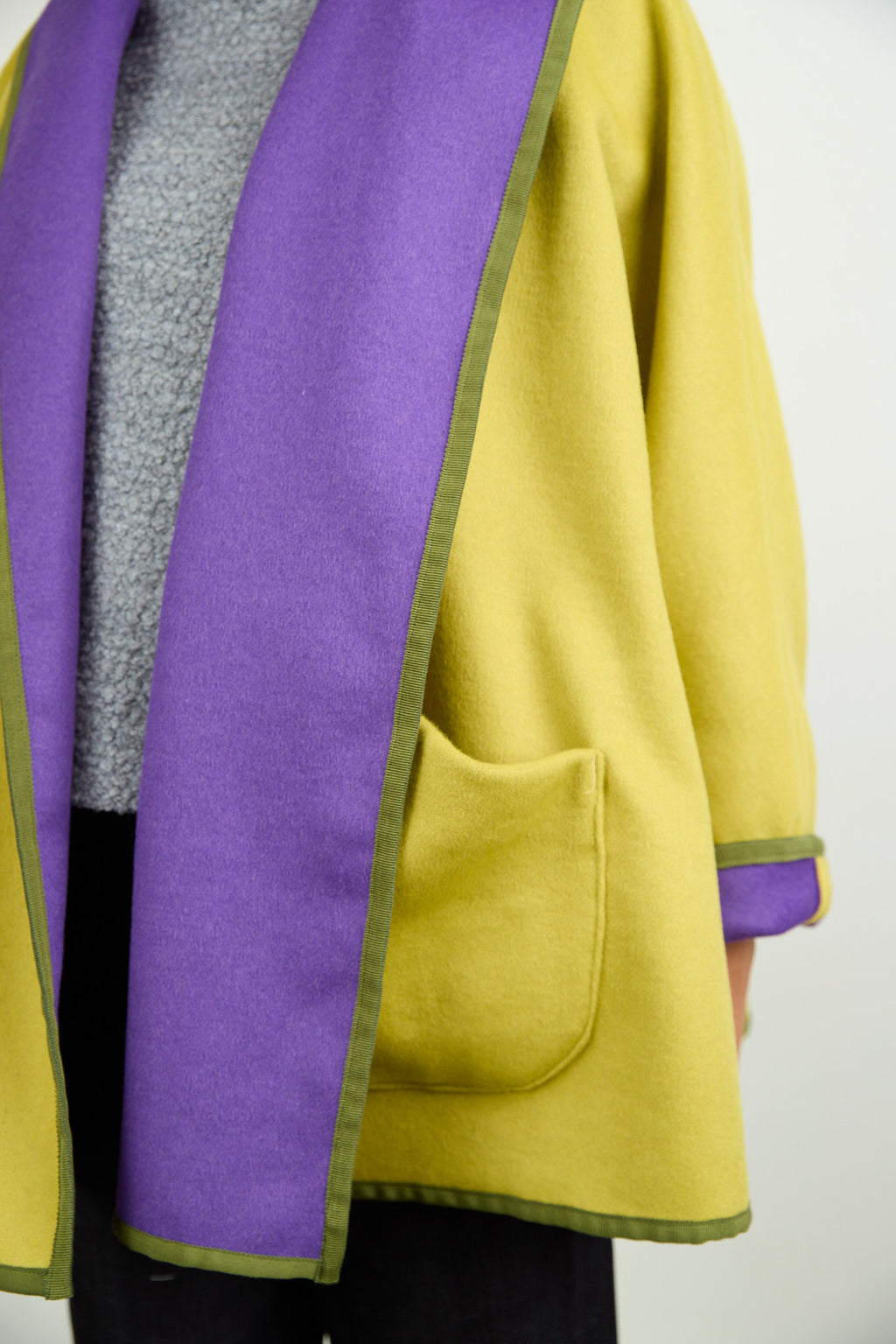Rita Reversible Wool Coat Chartreuse/Purple