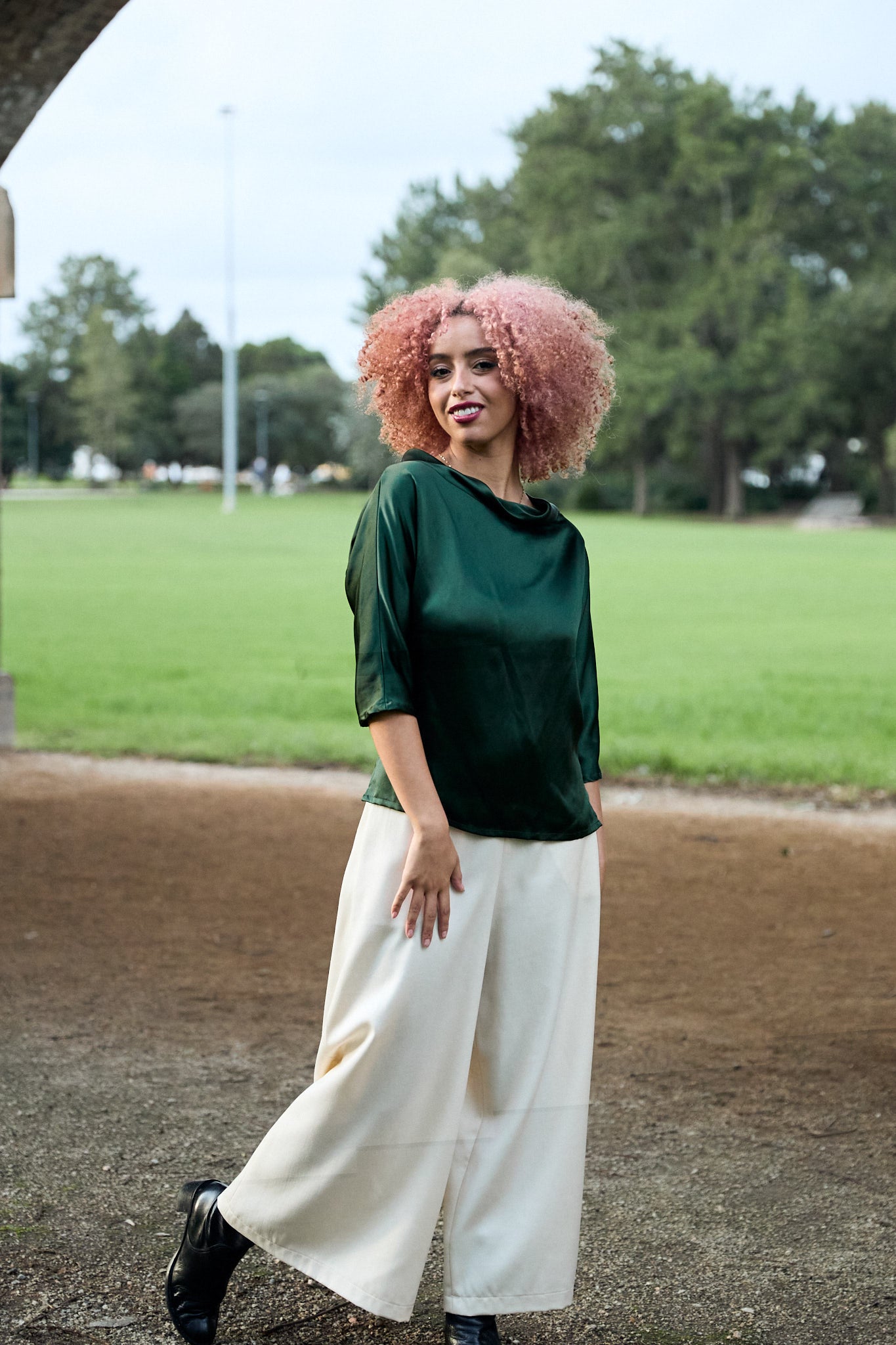 Guilia Silk Satin Top Petrol