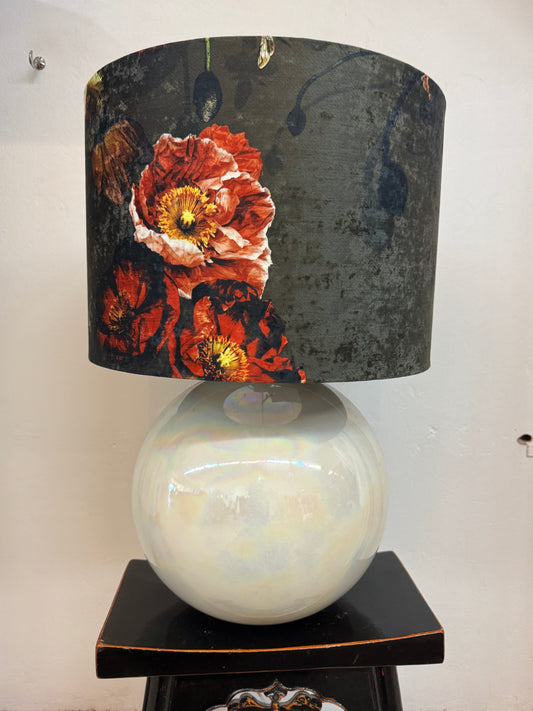 LAMP Olive Grove chenille shade pearlised ceramic base