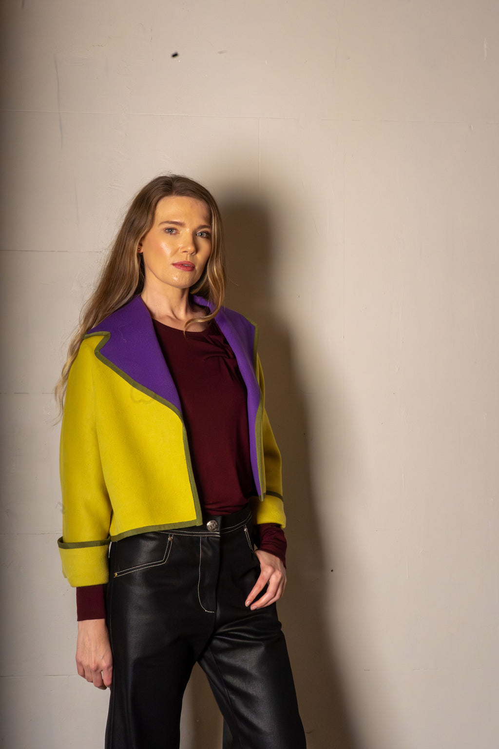 Eliza Jacket Double Face Wool Chartreuse/Purple