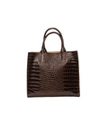 BIDINIS Florence Croc embossed Tote Dark Chocolate