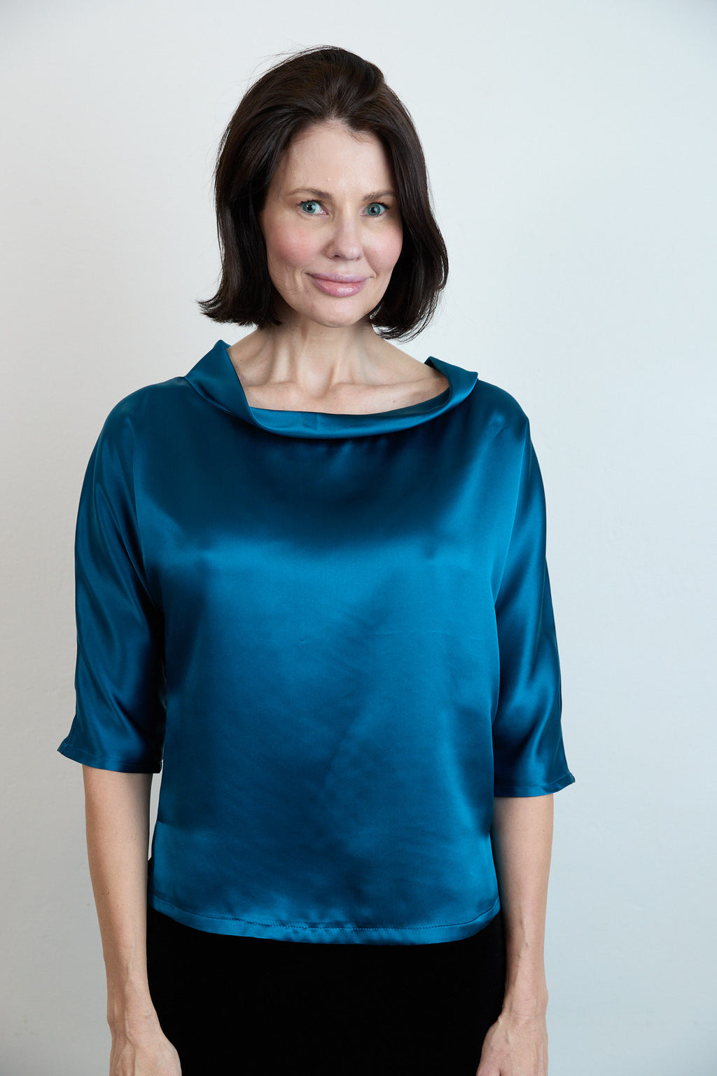 Guilia Silk Satin Top Petrol
