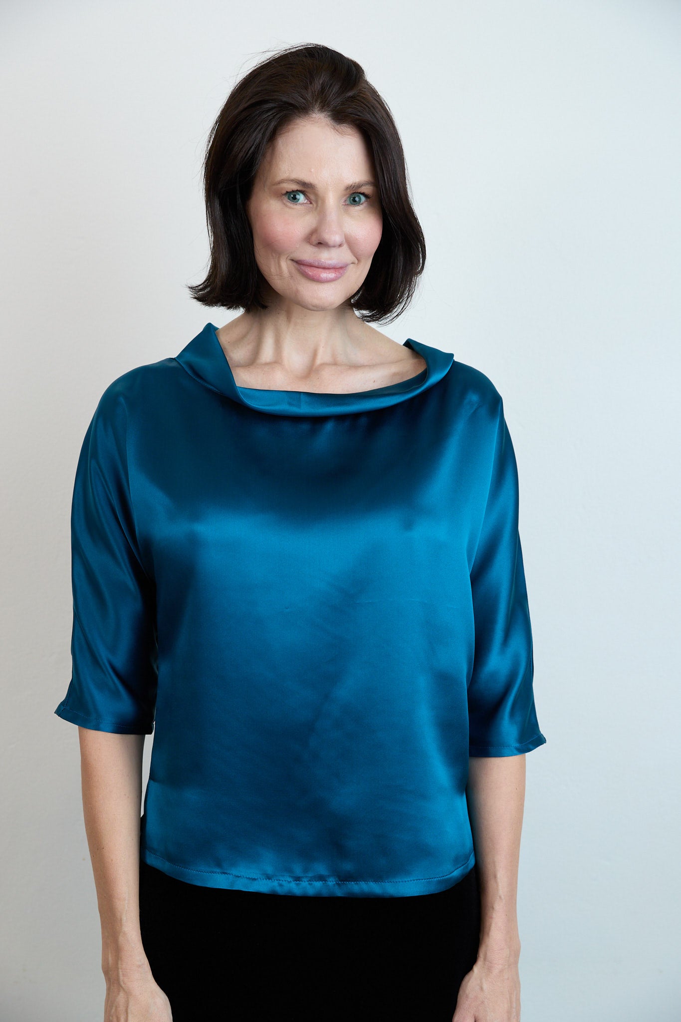 Guilia Silk Satin Top Petrol