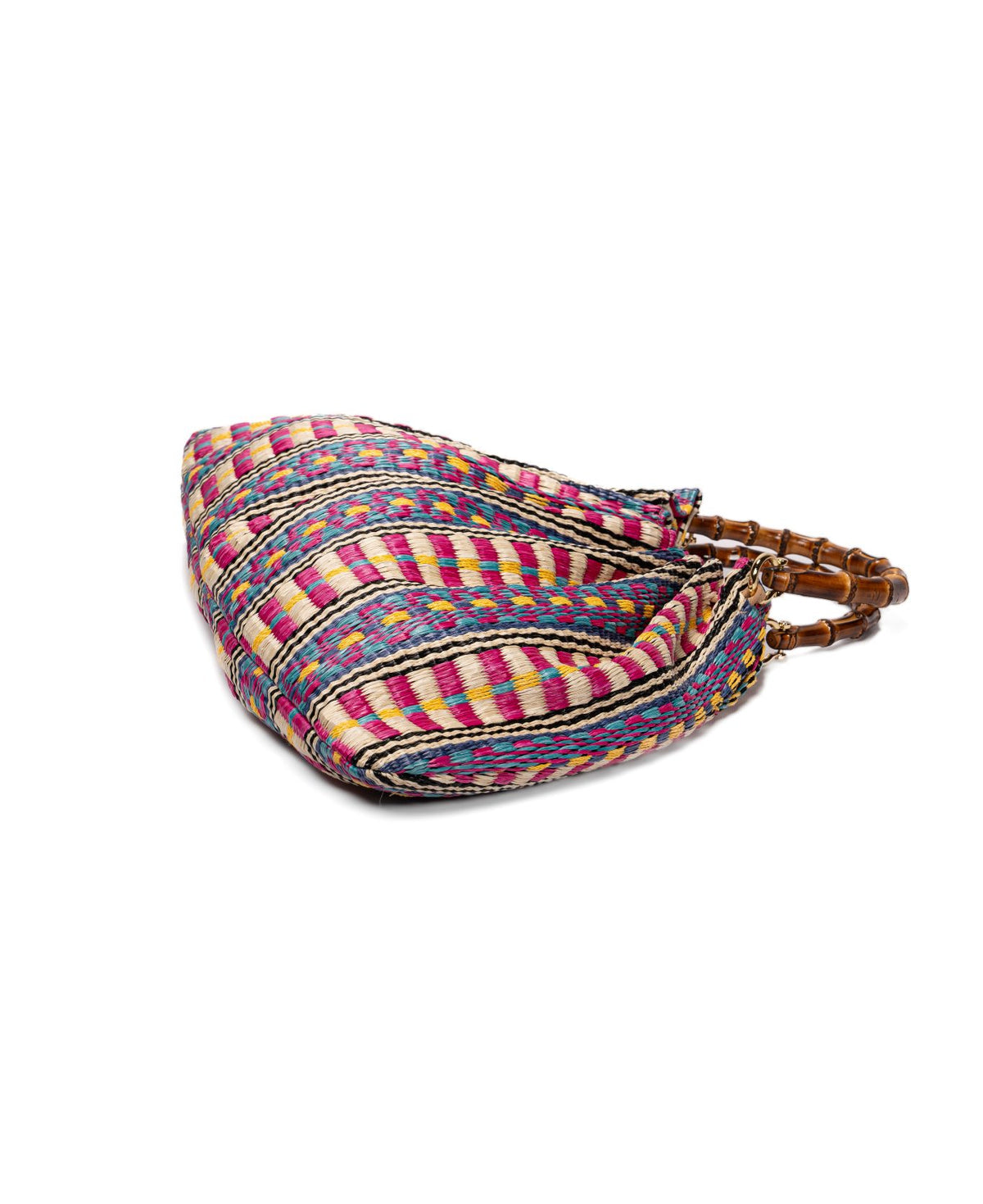 BIDINIS Caterina Large Raffia Aztec Shopping Bag Pink